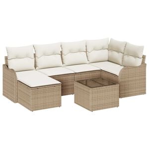 vidaXL Set de canapele pentru grădină 7 pcs Bej și alb Rattan poli