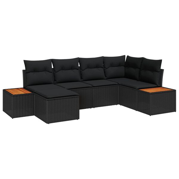 vidaXL Set de canapele pentru grădină cu pernă 6 pcs Negru poliratan