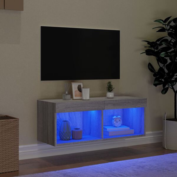 vidaXL Comodă TV cu lumini LED, gri sonoma, 80x30x30 cm