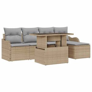vidaXL Set de Locuri pentru Exterior cu pernă 6 pcs Bej Rattan poli