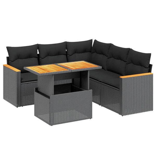 vidaXL Set mobilier de grădină cu perne, 6 piese, negru, poliratan