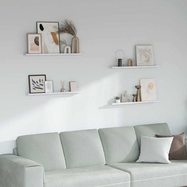 vidaXL Raft de perete 4 pcs Marmură albă 80 x 9 x 3 cm Lemn compozit