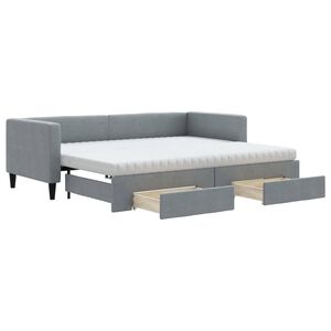 vidaXL Pat de zi cu extensie și sertare, gri deschis, 80x200 cm textil