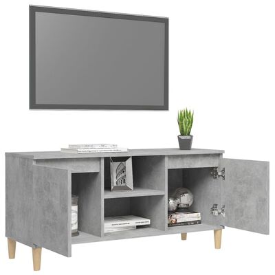 vidaXL Comodă TV, picioare lemn masiv, gri beton, 103,5x35x50 cm