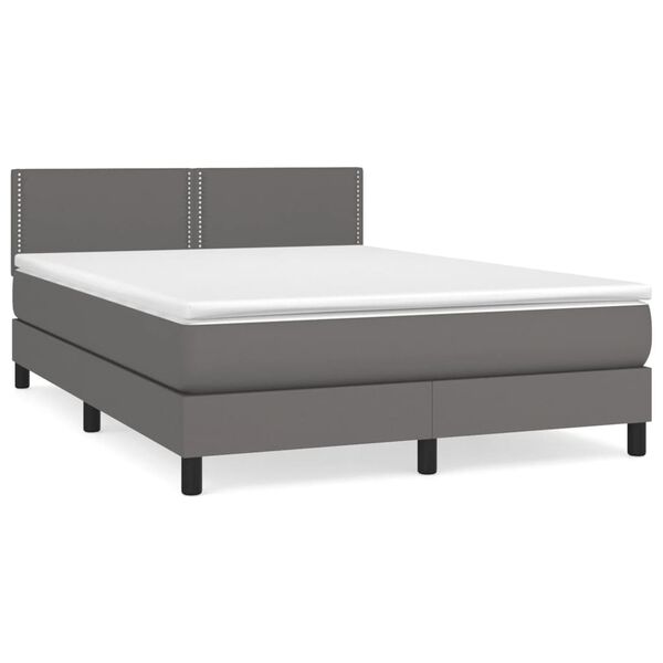 vidaXL Pat box spring cu saltea, gri, 140x190 cm, piele ecologică