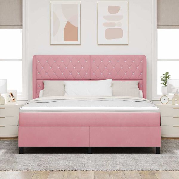 vidaXL Pat cu arcuri cu saltea cu headboard Roz 200 x 180 cm Poliester