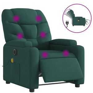 vidaXL Fotoliu electric de masaj rabatabil, verde &icirc;nchis, textil