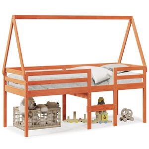 vidaXL Pat &icirc;nalt de dormitor, maro ceruit, 90x190cm, lemn masiv de pin