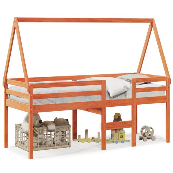 vidaXL Pat &icirc;nalt de dormitor, maro ceruit, 90x190cm, lemn masiv de pin