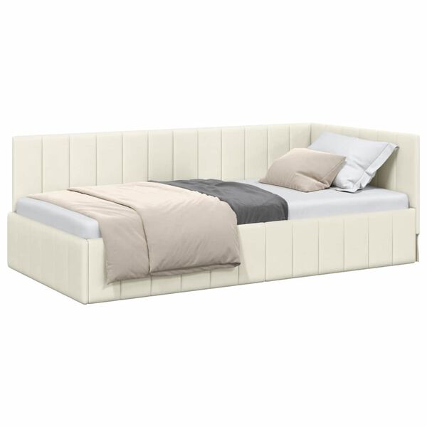 vidaXL Cadru de pat colțar cu headboard Crem 100 cm x 200 cm Catifea