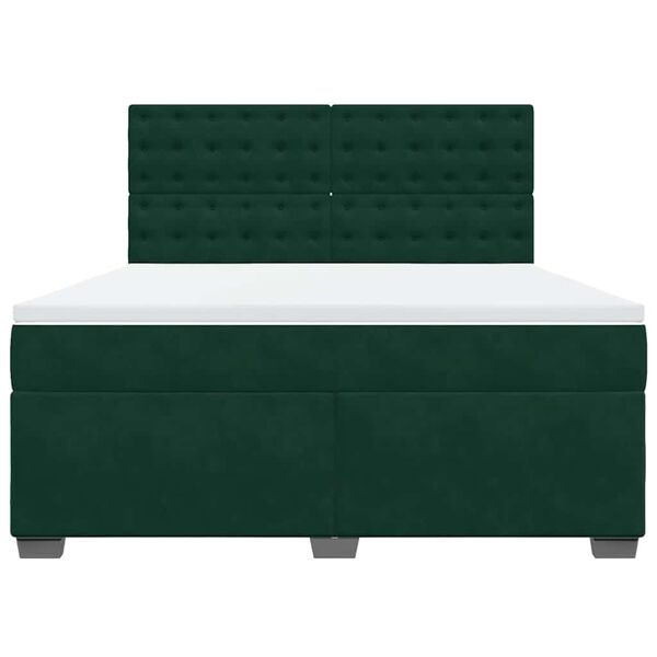 vidaXL Pat box spring cu saltea, verde &icirc;nchis, 180x200 cm, catifea