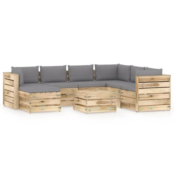 vidaXL Set mobilier de grădină cu perne, 8 piese, lemn verde tratat