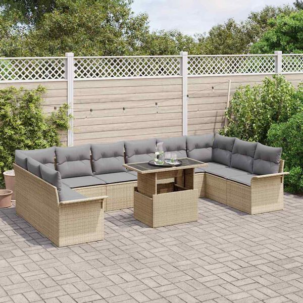 vidaXL Set de canapele pentru grădină cu pernă 11 pcs Bej Rattan poli