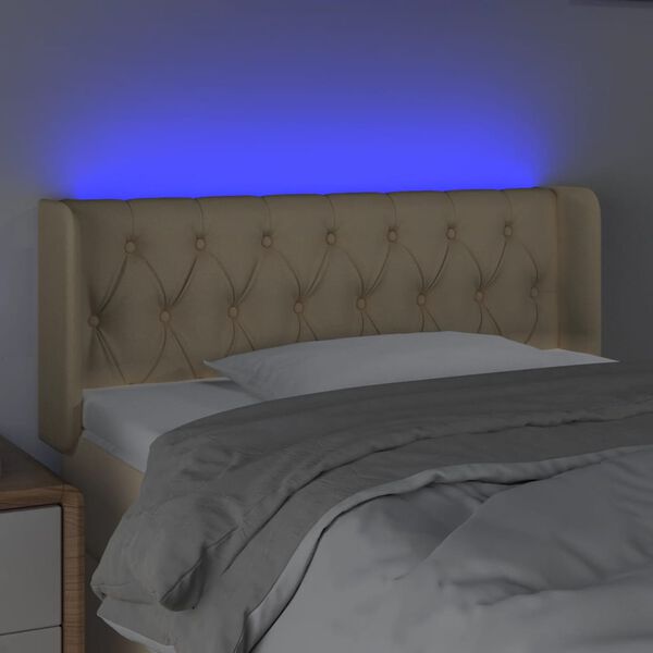 vidaXL Tăblie de pat cu LED, crem, 93x16x78/88 cm, textil