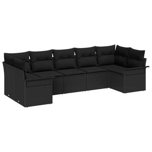 vidaXL Set de canapele pentru grădină cu pernă 7 pcs Negru Rattan poli