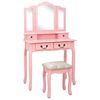 vidaXL Set masă de toaletă cu taburet roz 80x69x141 cm lemn paulownia