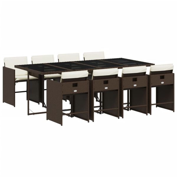 vidaXL Set mobilier de grădină cu perne, 9 piese, maro, poliratan