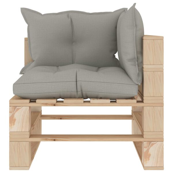 vidaXL Canapea de grădină din paleți, colțar, perne gri taupe, lemn