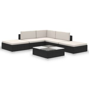 vidaXL Set mobilier de grădină cu perne, 6 piese, negru, poliratan
