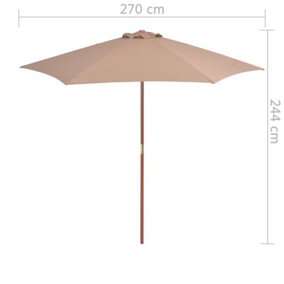 vidaXL Umbrelă de soare de exterior cu stâlp din lemn, taupe, 270 cm