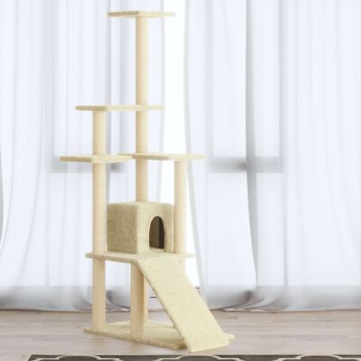 vidaXL Ansamblu pisici, stâlpi din funie sisal, crem, 155 cm