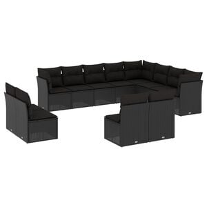 vidaXL Set canapele de grădină, 12 piese, cu perne, negru, poliratan