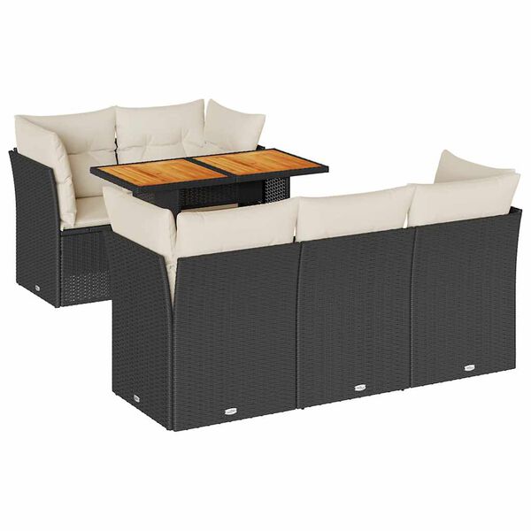 vidaXL Set mobilier de grădină cu perne, 6 piese, negru, poliratan