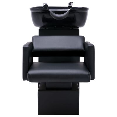vidaXL Scaun salon șamponare cu lavoar negru, 129x59x82 cm, piele eco