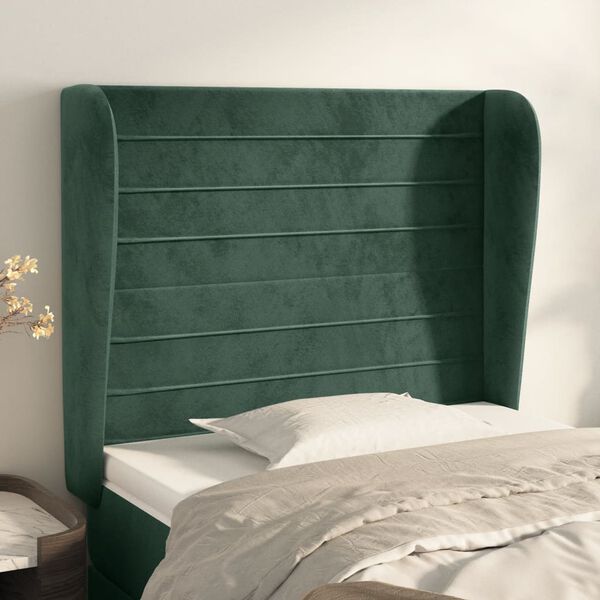 vidaXL Tăblie pat cu aripioare verde &icirc;nchis 93x23x118/128 cm catifea