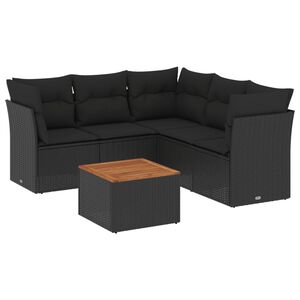 vidaXL Set mobilier de grădină cu perne, 6 piese, negru, poliratan
