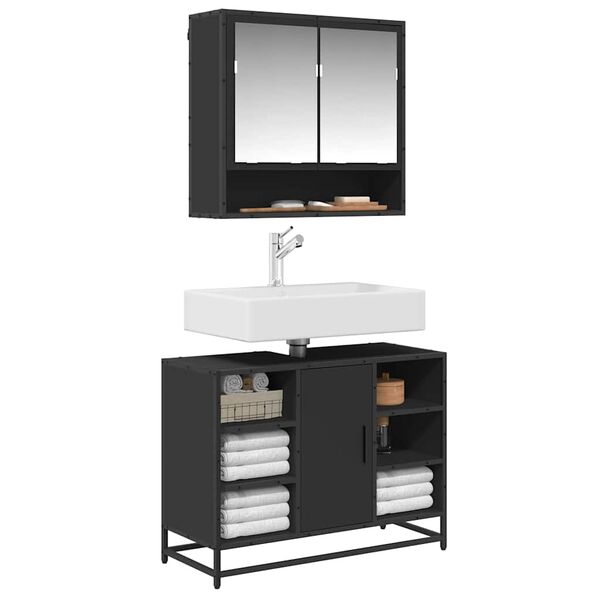 vidaXL Dulap chiuveta de baie, negru, 80x33x60 cm, lemn compozit