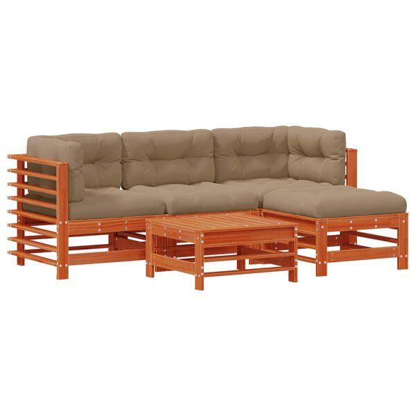 vidaXL Set de lounge pentru grădină 5 pcs Maro Ceară Lemn masiv de pin