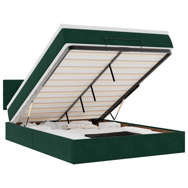 vidaXL Cadru de pat otoman cu saltea verde &icirc;nchis 140x200cm catifea