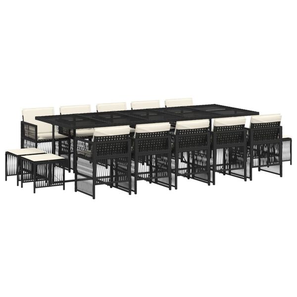 vidaXL Set mobilier de grădină cu perne, 15 piese, negru, poliratan