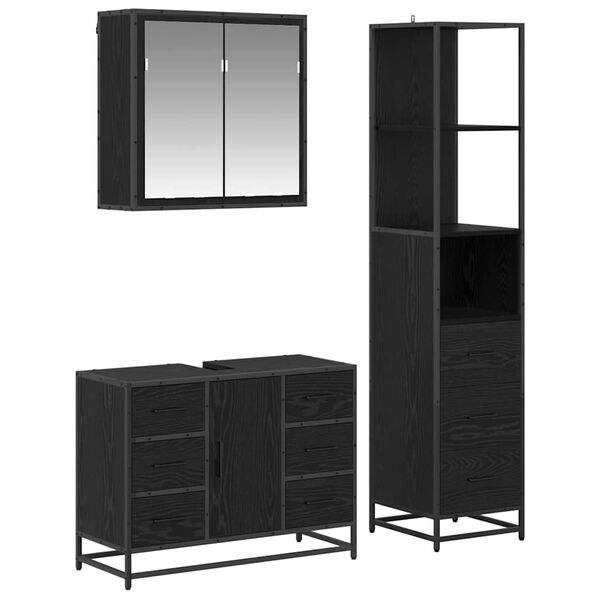 vidaXL Set de mobilier pentru baie 3 pcs Stejar Negru Lemn compozit