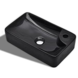 vidaXL Chiuvetă de baie din ceramică cu gaură pentru robinet, negru