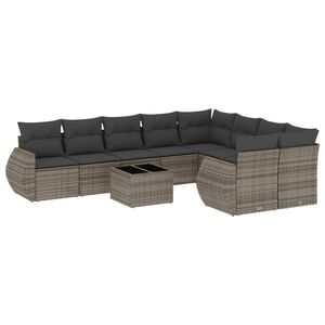 vidaXL Set mobilier de grădină cu perne, 10 piese, gri, poliratan