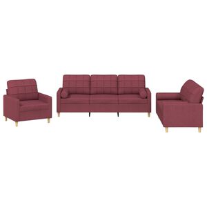 vidaXL Set canapea cu perne, 3 piese, roșu vin, material textil