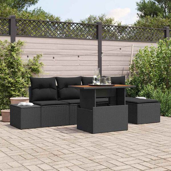 vidaXL Set de canapele pentru grădină 6 pcs Negru Rattan poli