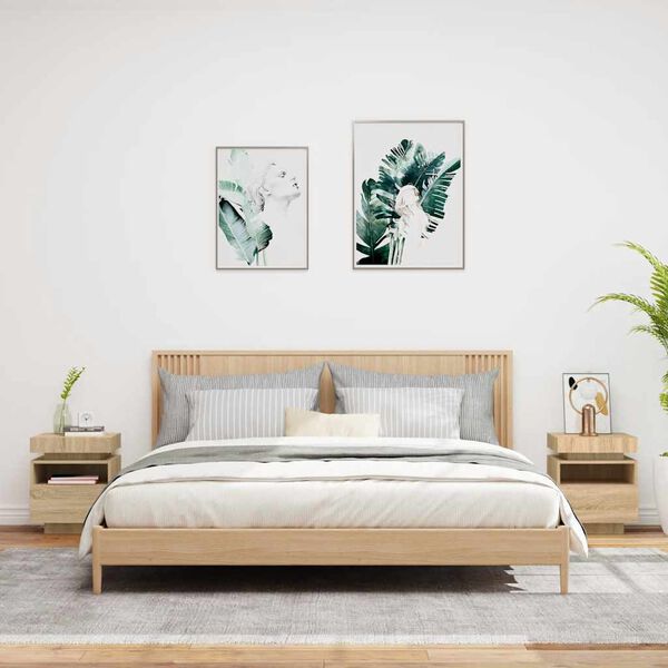 vidaXL Noptiere cu lumini LED, 2 buc., stejar sonoma, 40x39x48,5 cm