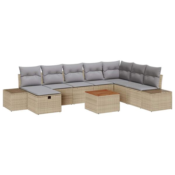 vidaXL Set de canapele pentru grădină cu pernă 9 pcs Bej Rattan poli