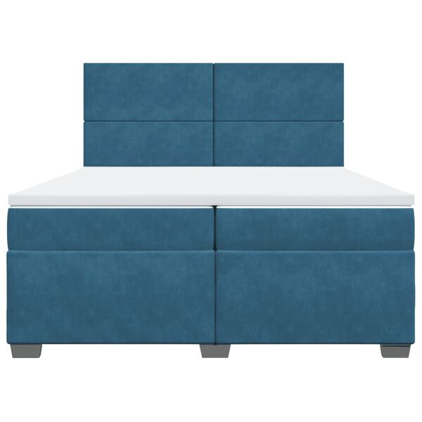 vidaXL Pat box spring cu saltea, albastru, 200x200 cm, catifea