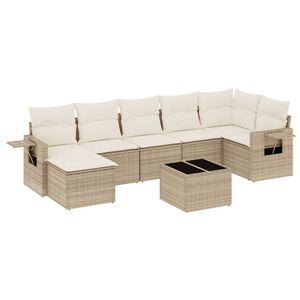 vidaXL Set canapele de grădină, 8 piese, cu perne, bej, poliratan