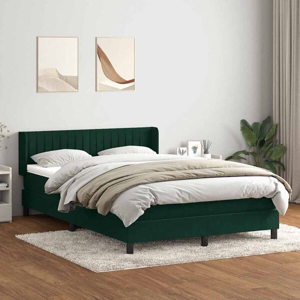 vidaXL Pat box spring cu saltea, verde &icirc;nchis, 160x220 cm, catifea