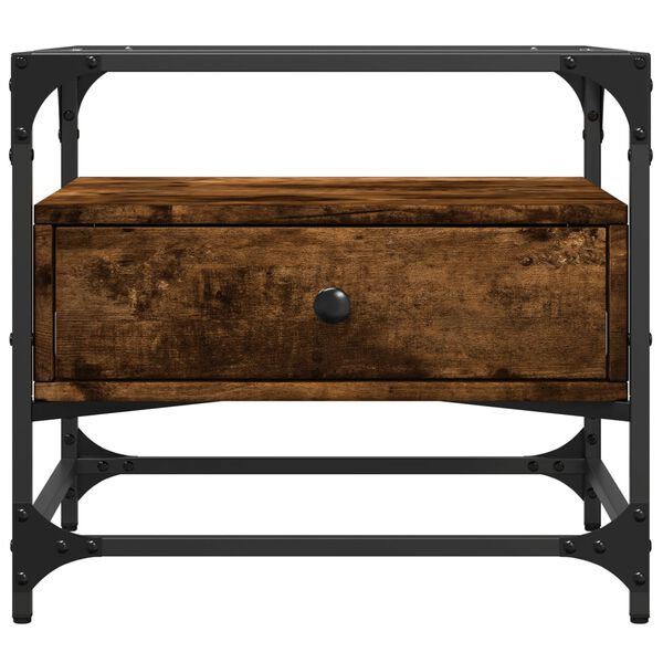 vidaXL Măsuță cafea blat din sticlă stejar fumuriu 50x50x45 cm oțel