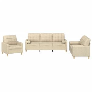 vidaXL Set de canapele cu perne, 3 piese, crem, textil