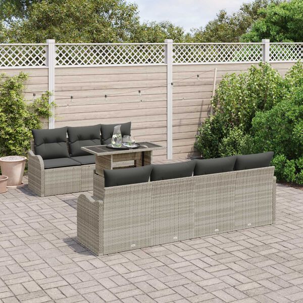 vidaXL Set de canapele pentru grădină 8 pcs Gri deschis Rattan poli