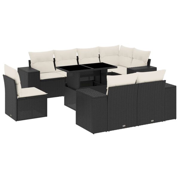 vidaXL Set mobilier de grădină cu perne, 9 piese, negru, poliratan