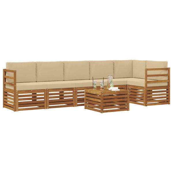 vidaXL Set canapea sectională cu pernă 7 pcs Natural și Bej