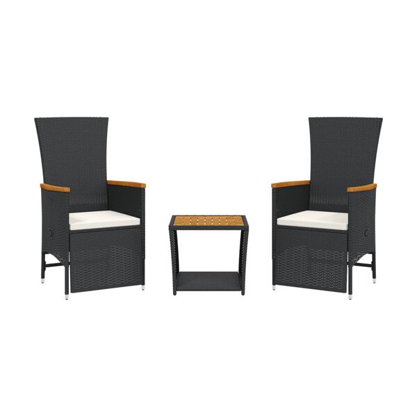 vidaXL Set mobilier de grădină cu perne, 3 piese, negru, poliratan